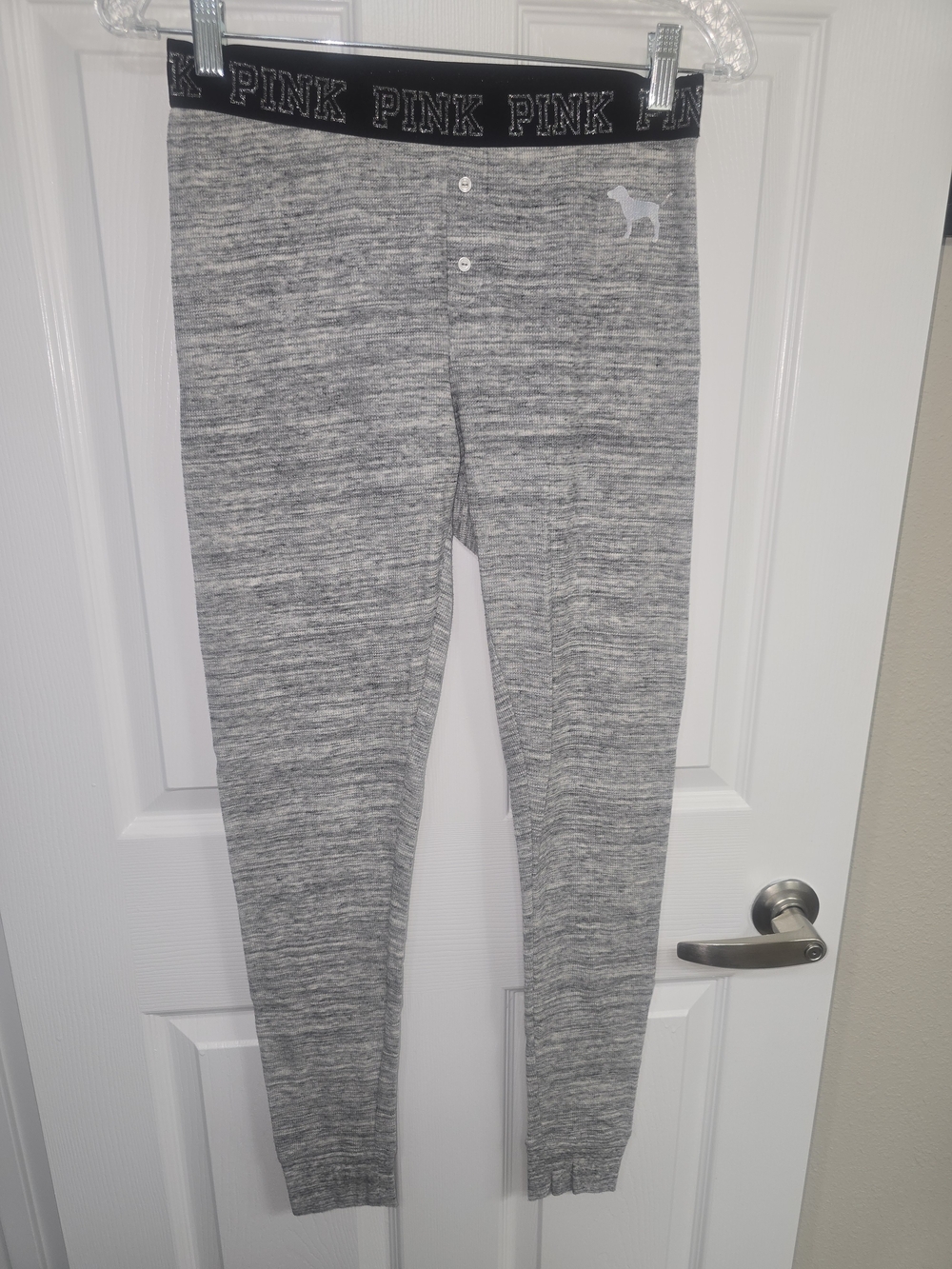 PINK Victoria's Secret Heather Gray PJ Pants with Glitter Logo  Waistband